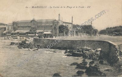 Carte postale ancienne Le Casino de la Plage et le Prado — Marseille (Bouches-du-Rhône)