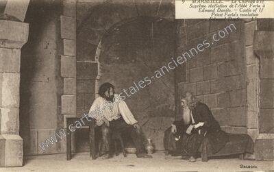 Carte postale ancienne Le Château d'If, Suprême révélation de l'Abbé Faria à Edmond Dantès — Marseille (Bouches-du-Rhône)
