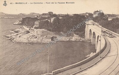 Carte postale ancienne La Corniche - Pont de la Fausse Monnaie — Marseille (Bouches-du-Rhône)