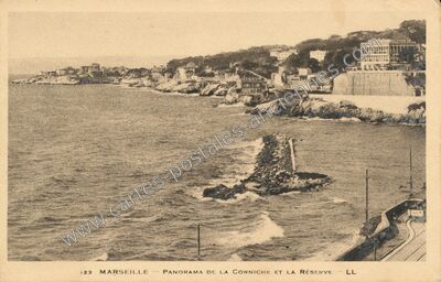 Carte postale ancienne Panorama de la Corniche et la Réserve — Marseille (Bouches-du-Rhône)