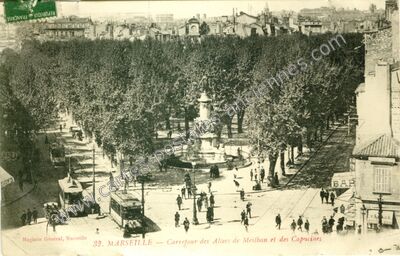 Carte postale ancienne Carrefour des Allées de Meilhan et des Capucines — Marseille (Bouches-du-Rhône)