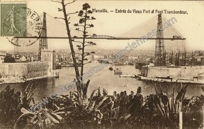 Carte postale ancienne Entrée du Vieux Port & Pont Transbordeur — Marseille (Bouches-du-Rhône)