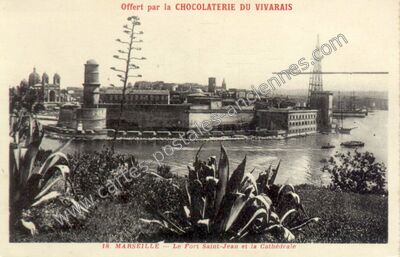 Carte postale ancienne Le Fort Saint-Jean et la Cathédrale — Marseille (Bouches-du-Rhône)