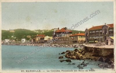 Carte postale ancienne La Corniche, Promenade des Bains du Prado — Marseille (Bouches-du-Rhône)