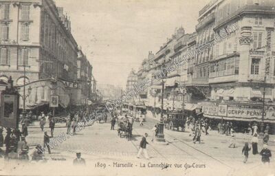 Carte postale ancienne La Cannebière vue du Cours — Marseille (Bouches-du-Rhône)