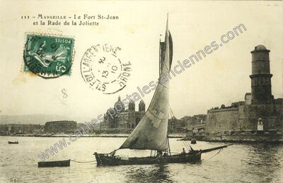 Carte postale ancienne Le Fort St-Jean et la Rade de la Joliette — Marseille (Bouches-du-Rhône)