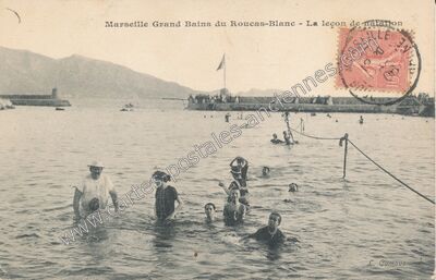 Carte postale ancienne Grand Bains du Roucas-Blanc - La leçon de natation — Marseille (Bouches-du-Rhône)