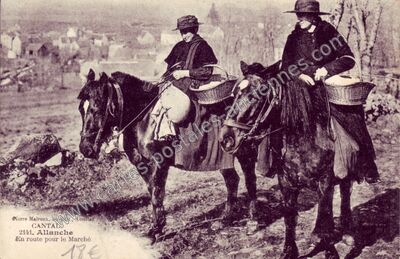 Carte postale ancienne En route pour le Marché — Allanche (Cantal)