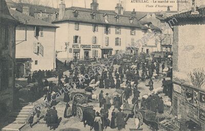 Carte postale ancienne Le marché aux cochons — Aurillac (Cantal)