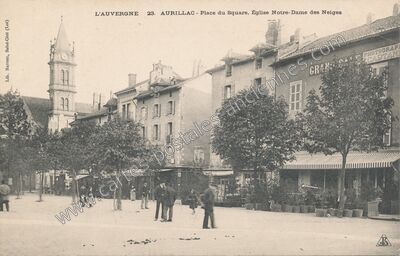 Carte postale ancienne Place du Square, Église Notre-Dame des Neiges — Aurillac (Cantal)