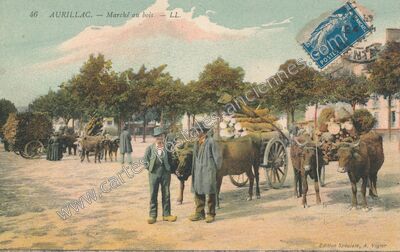 Carte postale ancienne Marché au bois — Aurillac (Cantal)