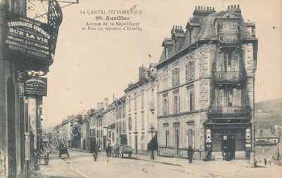 Carte postale ancienne Avenue de la République et Rue du Général-d'Estaing — Aurillac (Cantal)