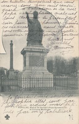 Carte postale ancienne Statue de Gerbert et Colonne Monthyon — Aurillac (Cantal)