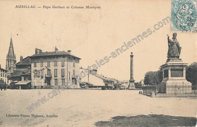 Carte postale ancienne Pape Gerbert et Colonne Montyon — Aurillac (Cantal)