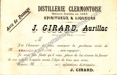 Carte postale ancienne Distillerie Clermontoise, Spiritueux & Liqueurs — Aurillac (Cantal)