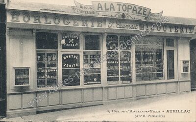 Carte postale ancienne Horlogerie J. Caumel Bijouterie à la Topaze Bijoux d'Auvergne — Aurillac (Cantal)