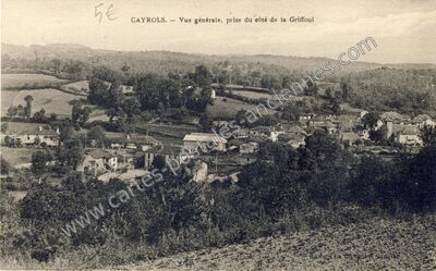 Carte postale ancienne Vue générale, prise du côté de la Griffoul — Cayrols (Cantal)