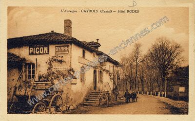 Carte postale ancienne Hôtel RODES — Cayrols (Cantal)