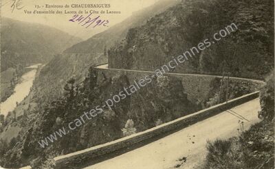 Carte postale ancienne Vue d'ensemble des Lacets de la Côte de Laneau — Chaudes-Aigues (Cantal)