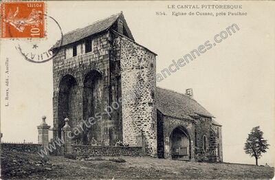 Carte postale ancienne Eglise de Cussac, près Paulhac — Cussac (Cantal)