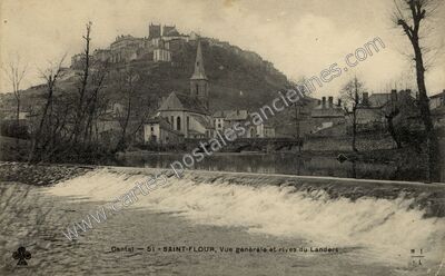 Carte postale ancienne Vue générale et rives du Landers — Saint-Flour (Cantal)