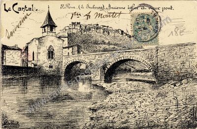 Carte postale ancienne Ancienne église et vieux pont — Saint-Flour (Cantal)