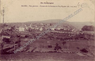 Carte postale ancienne Vue générale - Promenade de Barouze et Puy Figuier — Salers (Cantal)