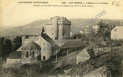Carte postale ancienne L'Église et le Château — Les Ternes (Cantal)