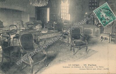 Carte postale ancienne Intérieur du Château de Bessonnie - Le Salon — Parlan (Cantal)