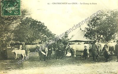 Carte postale ancienne Le Champ de Foire — Châteauneuf-sur-Cher (Cher)