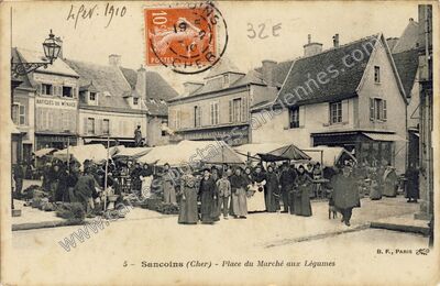 Carte postale ancienne Place du Marché aux Légumes — Sancoins (Cher)