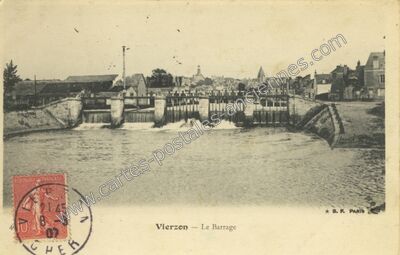 Carte postale ancienne Le Barrage — Vierzon (Cher)
