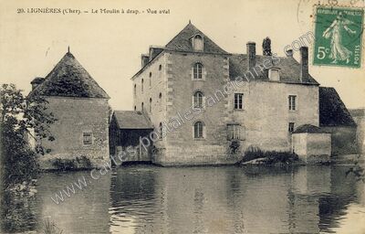 Carte postale ancienne Le Moulin à drap. - Vue aval — Lignières (Cher)