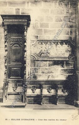 Carte postale ancienne Une des stalles du chœur — Aubazines (Corrèze)