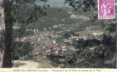 Carte postale ancienne Perspective sur la Ville, du chemin de la Côte — Bort-les-Orgues (Corrèze)