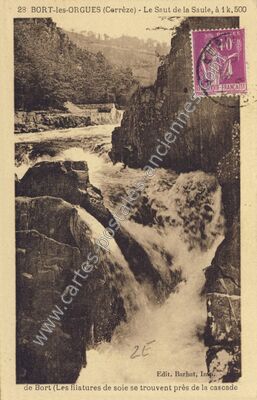Carte postale ancienne Saut de la Saule — Bort-les-Orgues (Corrèze)