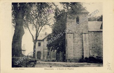 Carte postale ancienne L'Ecole et l'Eglise — Chanteix (Corrèze)