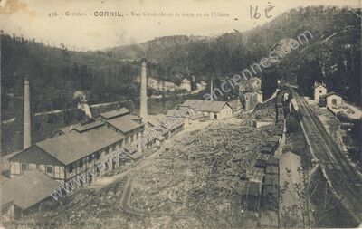 Carte postale ancienne Vue Générale de la Gare et de l'Usine — Cornil (Corrèze)