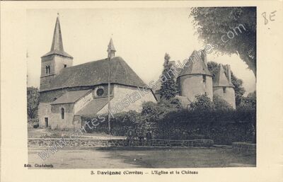Carte postale ancienne L'Eglise et le Château — Davignac (Corrèze)