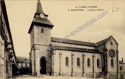Carte postale ancienne Clocher et Eglise — Égletons (Corrèze)
