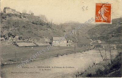 Carte postale ancienne Le Château de Comborn et la Vezère — Estivaux (Corrèze)