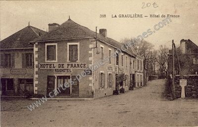 Carte postale ancienne Hôtel de France — Lagraulière (Corrèze)