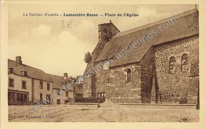Carte postale ancienne Place de l'Eglise — Lamazière-Basse (Corrèze)