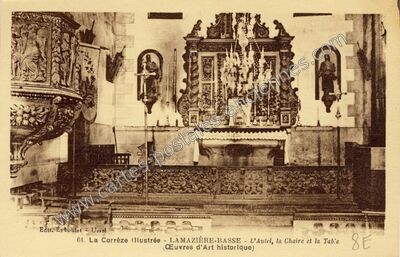 Carte postale ancienne L'Autel, la Chaire et la Tab'e (Œuvres d'Art historique) — Lamazière-Basse (Corrèze)