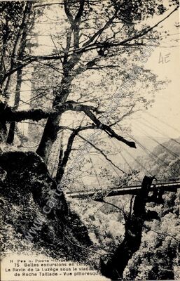 Carte postale ancienne Belles excursions en Limousin : Le Ravin de la Luzège sous le viaduc de Roche Taillade — Lapleau (Corrèze)