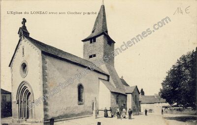 Carte postale ancienne L'Église avec son clocher penché — Le Lonzac (Corrèze)