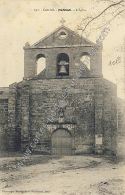 Carte postale ancienne L'Église — Mansac (Corrèze)
