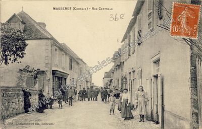 Carte postale ancienne Rue Centrale — Masseret (Corrèze)