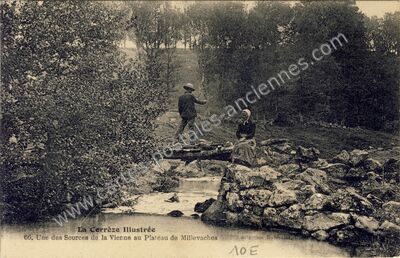 Carte postale ancienne Une des Sources de la Vienne au Plateau — Millevaches (Corrèze)