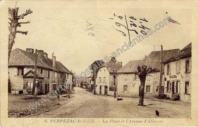 Carte postale ancienne La Place et l'Avenue d'Allassac — Perpezac-le-Noir (Corrèze)